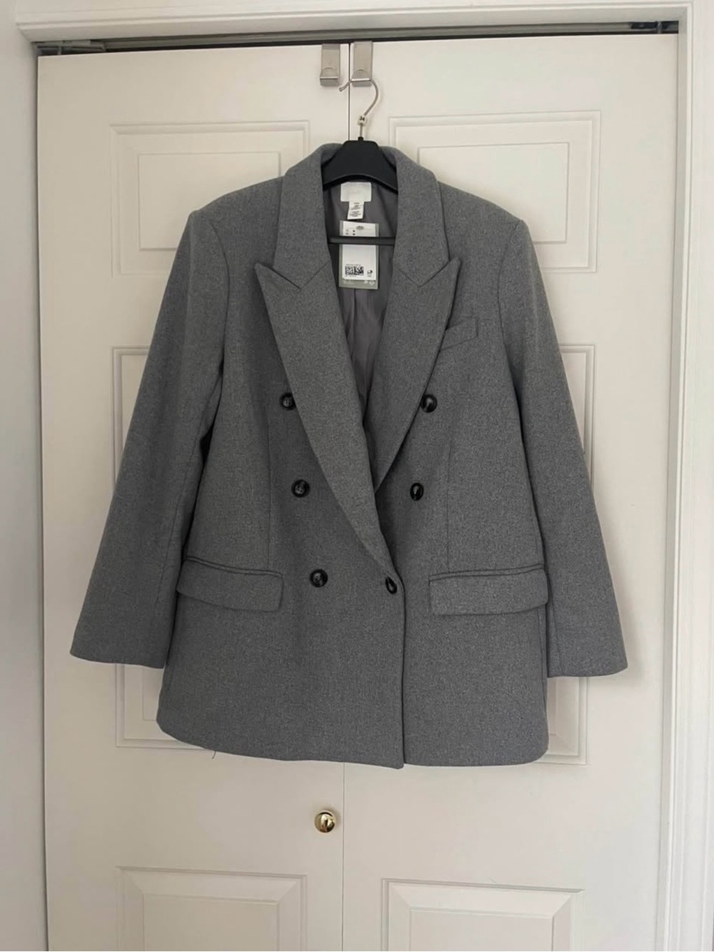 H&M Women's Grey Double-Breasted Blazer Jacket